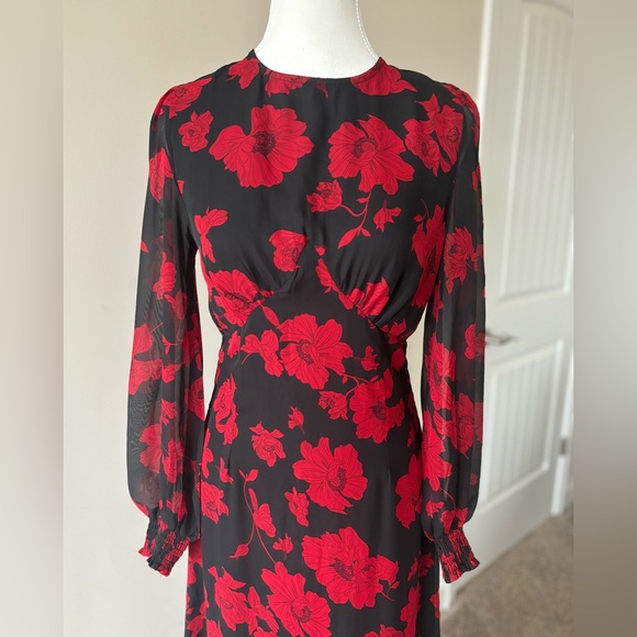 FORE Women’s Black Red Midi Dress. Size S. Floral Poppy Print. Lined. Gorgeous! - Picture 3 of 14